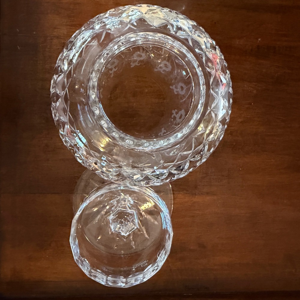 Vintage Crystal Hurricane Candle Holder Etched Floral Diamond 2 Piece Clear 7.5" - Picture 6 of 16